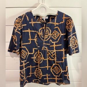 JUDE CONNALLY Top – Size XS – Navy & Orange Geometric Print